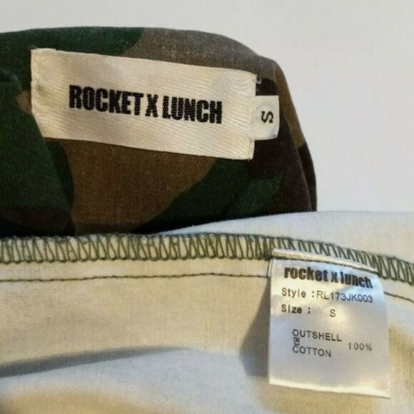 Rocket X Lunch Army Green Camouflage Zip Long Sleeve Camo Military Jacket S - Picture 9 of 10